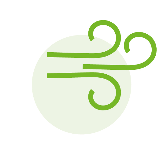 Symbol für Wind oder Luftbewegung mit drei geschwungenen Linien