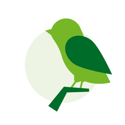 Stilisierter grüner Vogel auf einem Ast sitzend